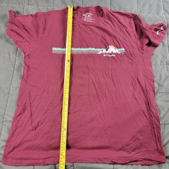Columbia Mens XL Dark Red Logo Graphic Tshirt Sunset Mountain Short Sleeve - Picture 8 of 9